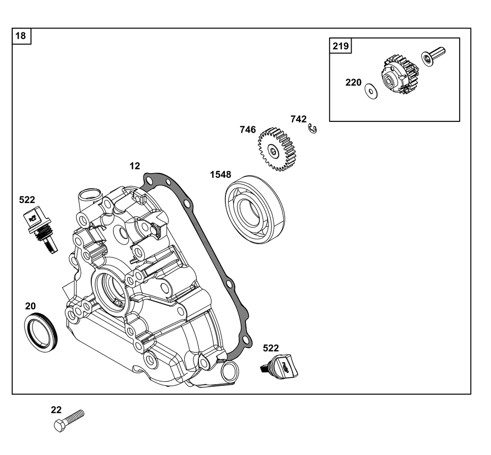 Crankcase Cover/Sump Group Diagram and Parts List for 19L232-0006-H5 100000 - 19Z999 Briggs and Stratton Engine